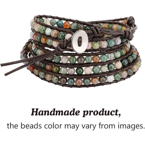 Layered Leather Bracelet Handmade Agate Amethyst Chakra Beaded Fashion Gift - Picture 4 of 8